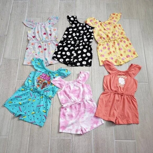 Primark pull-on Girls Summer Romper- Colorful Heart Smileys- Sizes- 2T 3T & 6/7 - Picture 3 of 3